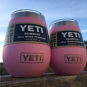 NWT Set of TWO Yeti Power Pink 10 oz Wine Ramblers with Magslider Lids